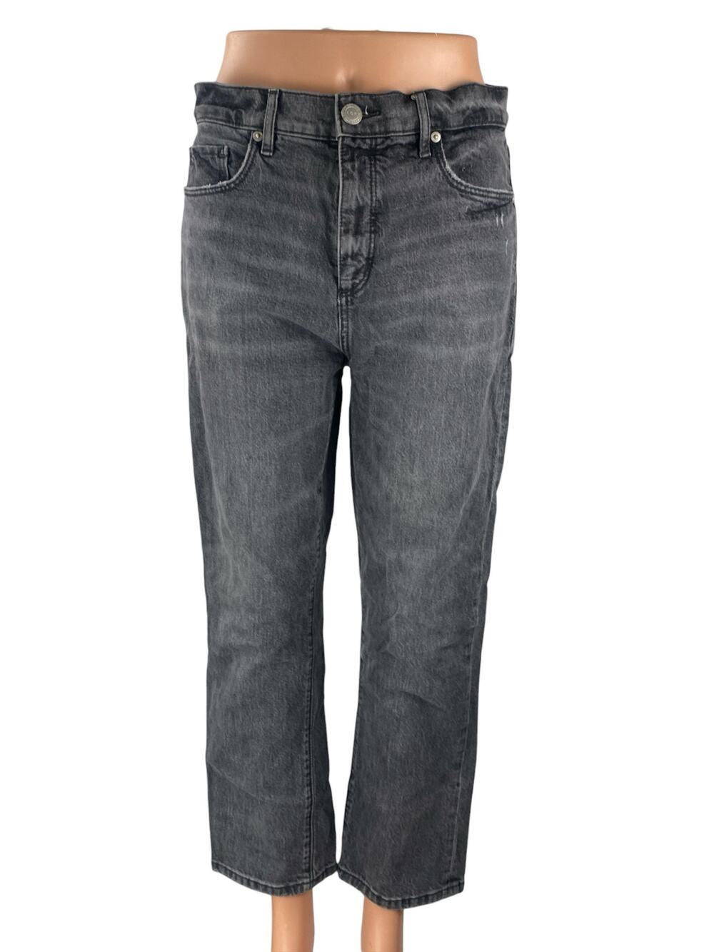 Ann Taylor LOFT Black Washed High Rise Distressed Straight Leg Denim Jeans Sz 27